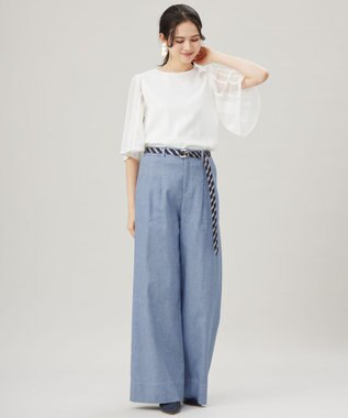 自由区 【洗える】レースエッジフレアスリーブ トップス オフ