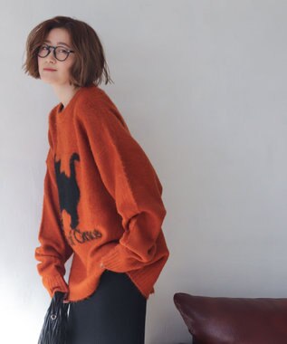 WEGO 【ユニセックス着用ITEM/MLサイズ展開/25年秋冬新作】ファジーグラフィックプルオーバー オレンジ