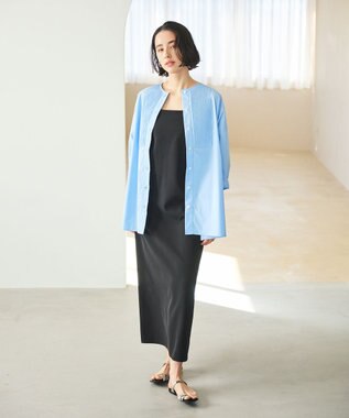 #Newans 【洗濯機可能/シワになりにくい】〈お腹・腰回りをカバー〉ピンタックデザインスクエアブラウス ブルー