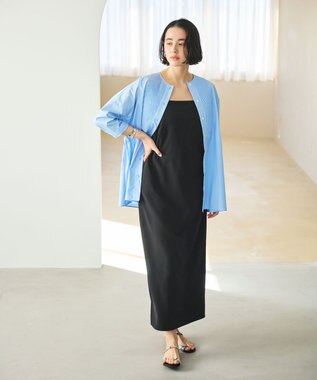 #Newans 【洗濯機可能/シワになりにくい】〈お腹・腰回りをカバー〉ピンタックデザインスクエアブラウス ブルー