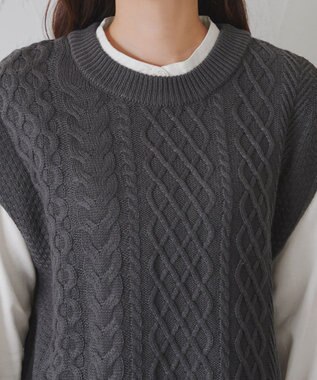 Tiaclasse 【2点セット】ニットベスト＋起毛シャツ チャコールグレー