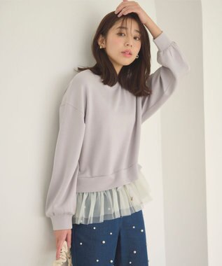 Feroux チュールコンビダンボール プルオーバー ライトグレー系