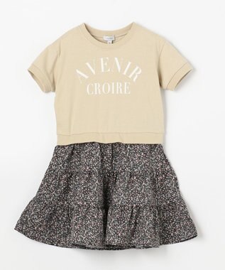 ANY KIDS 花柄ドッキング ワンピース ベージュ×ブラック