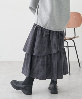 earth music&ecology ハイウエストランダムティアードチェックスカート Check Gray