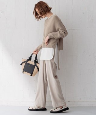23区 【洗える/セットアップ対応】アイアスマットストレッチ セミワイド パンツ ベージュ系