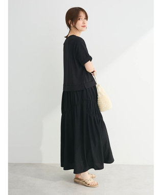 Green Parks カットソー異素材ドッキングワンピース Black