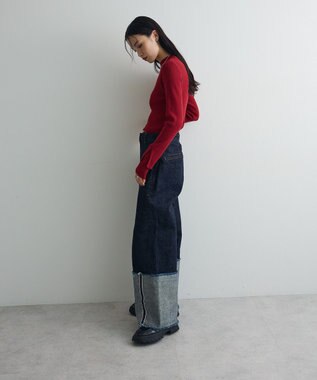 Green Parks ダブルカフスモックネック配色ニット Red