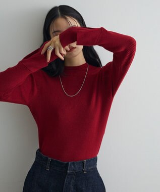 Green Parks ダブルカフスモックネック配色ニット Red
