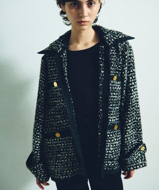 GRACE CONTINENTAL ツイードフーディーコート ブラック