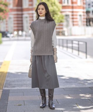 J.PRESS LADIES S 【洗える】グレイス メモリータフタ タック スカート グレー系