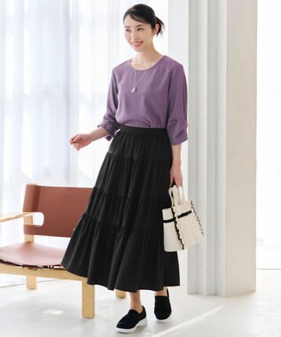 Tiaclasse 【洗える】ティアードフレアスカート ブラック