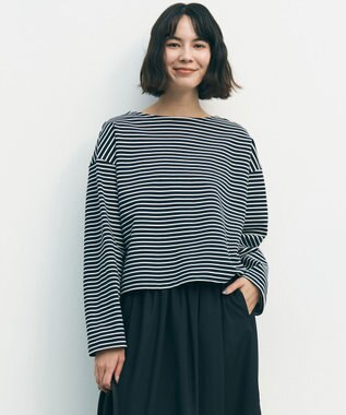 UNFILO ドライタッチリブ バックZIP ボーダートップス