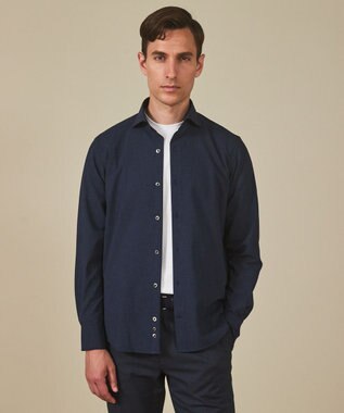 【シワになりにくい/ストレッチ/洗える】ウールライク シャツ_カッタウェイカラー