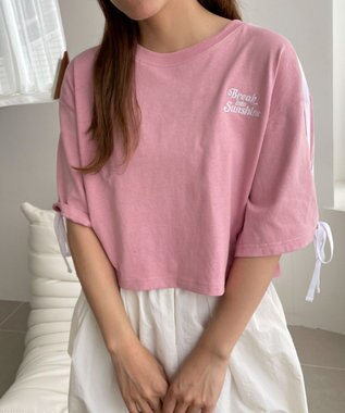 WEGO 2ラインリボングラフィックショートT ピンク