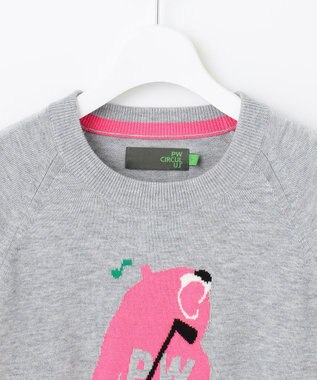 PW CIRCULUS 【WOMEN】【洗える】ベアスタンドモチーフ ラグランスリーブ クルーネック ニット ライトグレー系