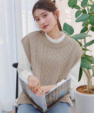 Tiaclasse 【2点セット】ニットベスト＋起毛シャツ ベージュ