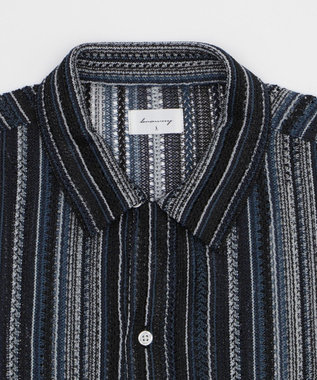 WEGO ストライプメッシュBIGシャツ（SS） ブラック中濃色