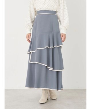 earth music&ecology パイピングフリルティアードスカート Gray