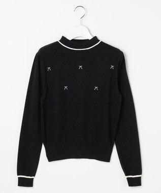 Feroux リボン刺繍ダイア柄 ニット ブラック系