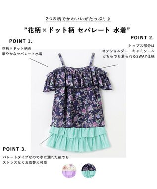 ANY KIDS 花柄×ドット柄 セパレート 水着 ネイビー花柄×ミントドット