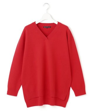 23区 L 【Lサイズ限定】ヴィスコースストレッチ Ｖネック ニット レッド系