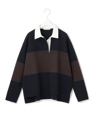 ICB 【洗える】 シンセティックダブルフェイス ラガーニットプルオーバー ネイビー×ダークブラウン系