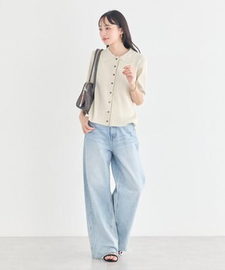 earth music&ecology ミニフリルポロカーディガン Ecru