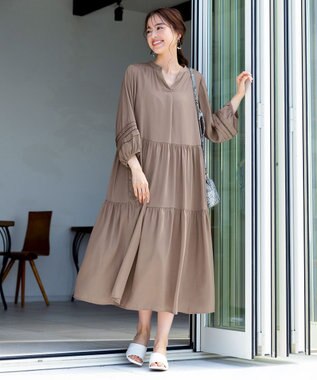 Tiaclasse 【洗える】大人可愛いティアードワンピース グレージュ