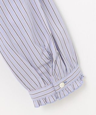 J.PRESS LADIES L 【洗える】BEZ ストライプ フリルネック ブラウス サックスブルー系1