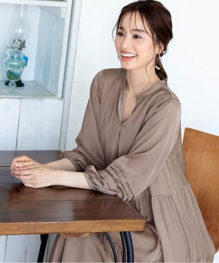 Tiaclasse 【洗える】大人可愛いティアードワンピース グレージュ