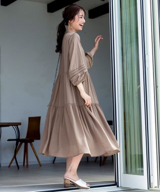 Tiaclasse 【洗える】大人可愛いティアードワンピース グレージュ