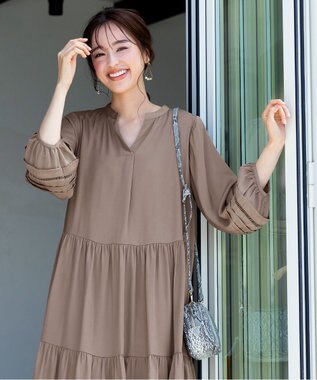 Tiaclasse 【洗える】大人可愛いティアードワンピース グレージュ