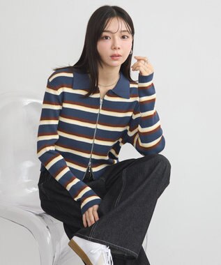 earth music&ecology Wジップリブカーディガン マルチ