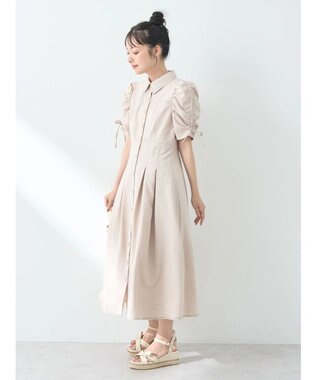 earth music&ecology 袖ドロストシャツワンピース Beige