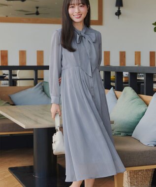 Tiaclasse L 【2WAY取り外しリボン付き】リボンタイラメシフォンワンピース サックス