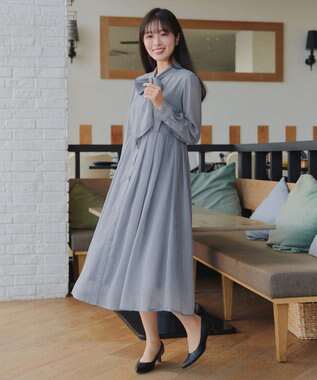 Tiaclasse L 【2WAY取り外しリボン付き】リボンタイラメシフォンワンピース サックス