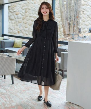 Tiaclasse L 【2WAY取り外しリボン付き】リボンタイラメシフォンワンピース ブラック