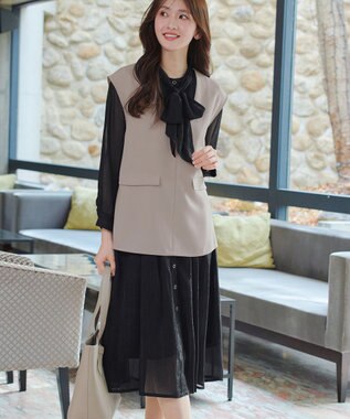 Tiaclasse L 【2WAY取り外しリボン付き】リボンタイラメシフォンワンピース ブラック