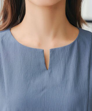 Tiaclasse L 【洗える】ギャザーランタンスリーブワンピース ブルー