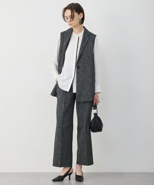 ICB L 【先行予約】 ミックスブッチャー バックスリットジレ ブラック×オフホワイト