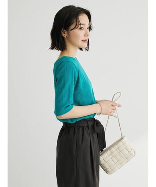 Green Parks 前後２ｗａｙリブ５分袖プルオーバー Black