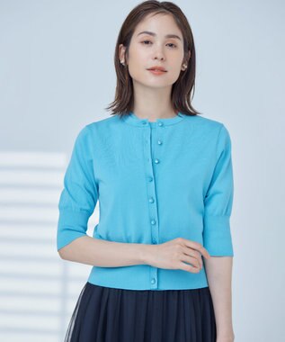 組曲 【洗える・6色展開】CANDYボタン 半袖カーディガン ターコイズブルー系