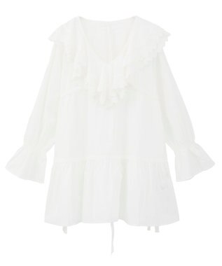 earth music&ecology 【綿100％】サイドリボンラッフルミニワンピース Off White