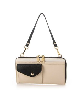 UNBILLION カシュカシュ cachecache / リールキー付きウォレットショルダーバッグ アイボリーミックス