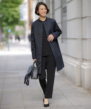 J.PRESS LADIES S 【2way】VINAジェットオックス ノーカラー コート ネイビー系