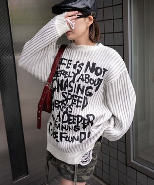 WEGO クラッシュリブBIGニットプルオーバー オフホワイト