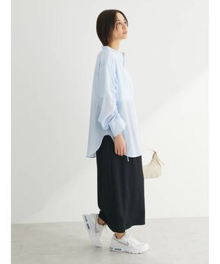 Green Parks シアーチェック袖ドロストシャツチュニック Sax