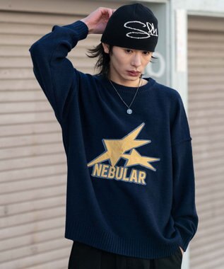 WEGO サテンワッペンニットプルオーバー ネイビー