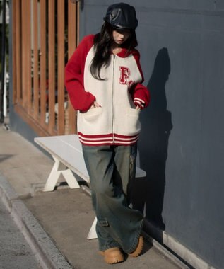 WEGO 【ユニセックス着用ITEM】グラフィックZIPニットブルゾン レッドその他