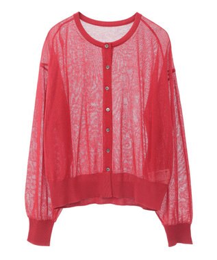 earth music&ecology 接触冷感シアークルーニットカーディガン Red